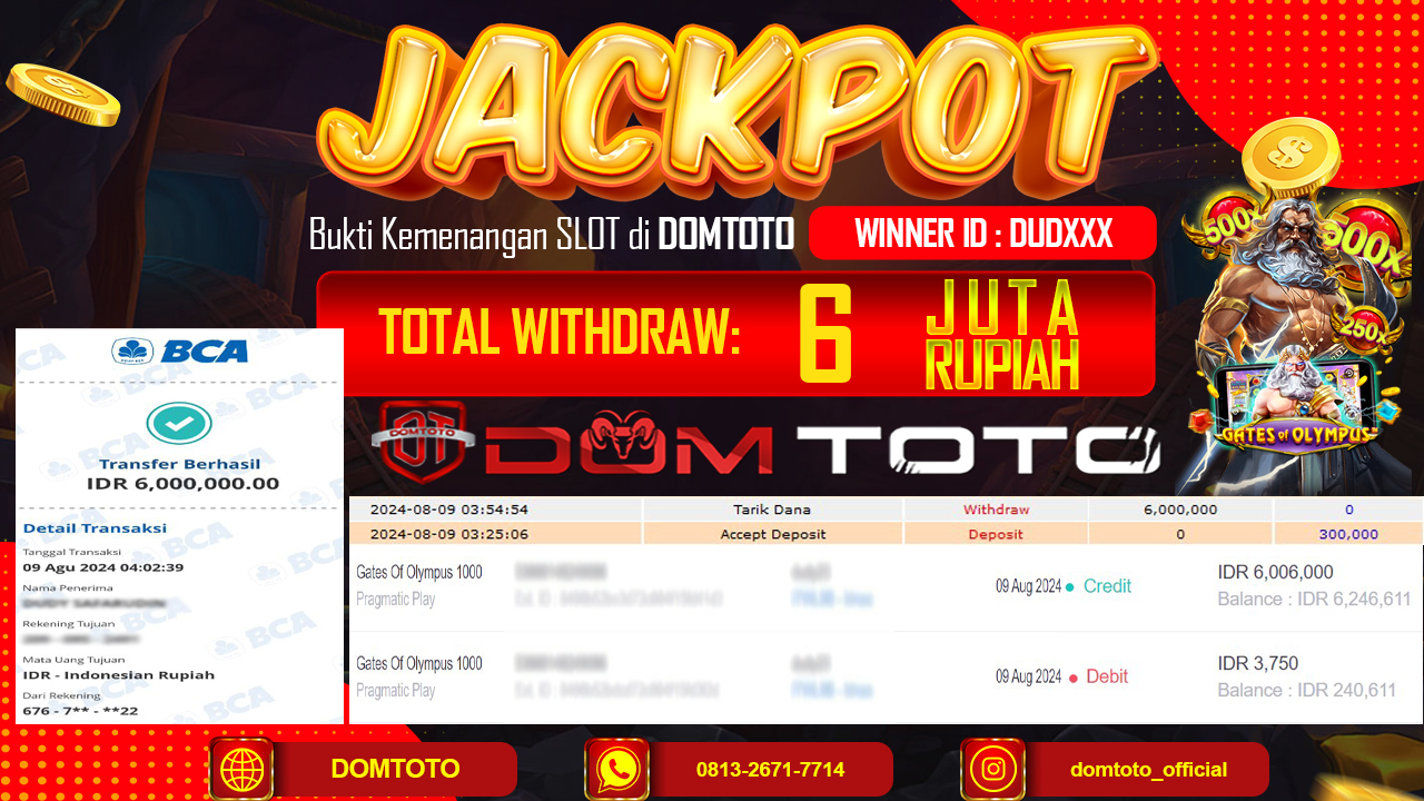 JACKPOT SLOT PRAGMATIC GATES OF OLYMPUS 1000 09 AGUSTUS 2024